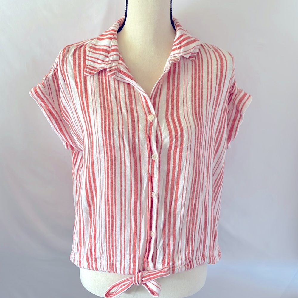 Sanctuary blouse‎ button up shirt size medium tie at bottom cuffed sleeves
